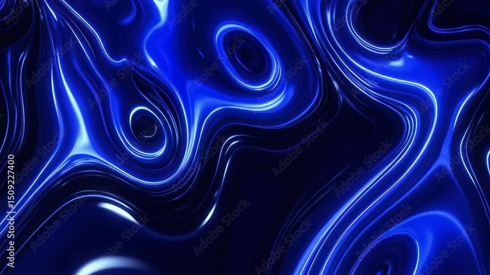 Poster dynamic abstract fluid background featuring rippling, morphing shapes and glowing light trails in a 