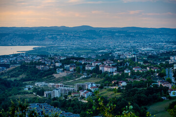 Expansive Aerial View of Residential Districts and Urban Development Overlooking İzmit Bay in Kocaeli, Türkiye at Dusk