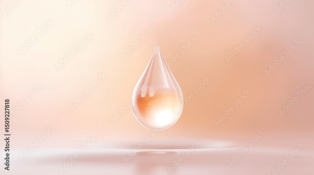 Poster transparent water droplet suspended in air with soft gradient background creating a serene and calmi