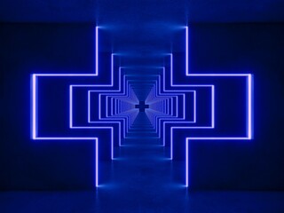 blue lighting with interior empty space, 3d rendering sci-fi concept