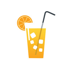 Refreshing orange juice drink with ice and straw