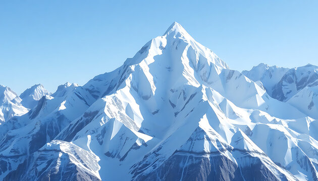 Majestic snow capped mountain peaks under clear blue skies during sunny day