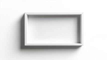 Empty white picture frame on white background.