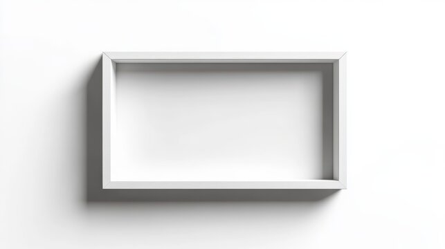 Empty white picture frame on white background.