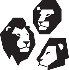 Bold black and white geometric lion head illustrations perfect for logos and graphic designs