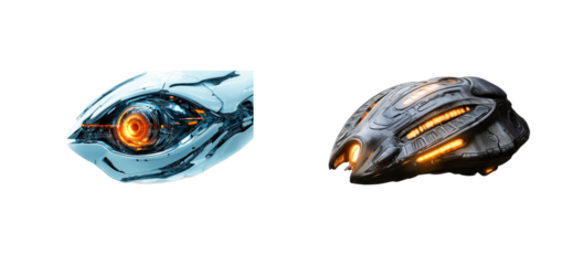 Two futuristic vehicle spacecraft concepts, isolated, cut out transparent