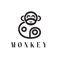 Monkey logo design icon silhouette style vector minimal art illustration on a white background
