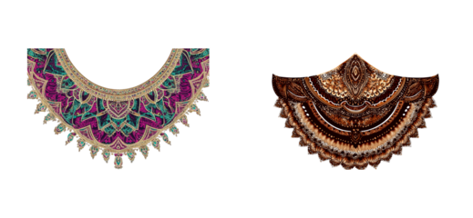 Neckline embroidery, digital colorful patterns, detailed look, cut out transparent