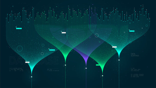 Vector visualization information stream analysis, machine data sorting, Big data technology and network analyzing, AI deep learning machine learning algorithm technology for artificial intelligence