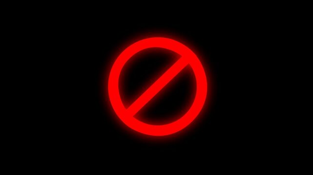 Glowing red prohibition icon animation, ideal for alerts, restrictions, warnings, blocked access, or error UI in apps, websites, or videos.