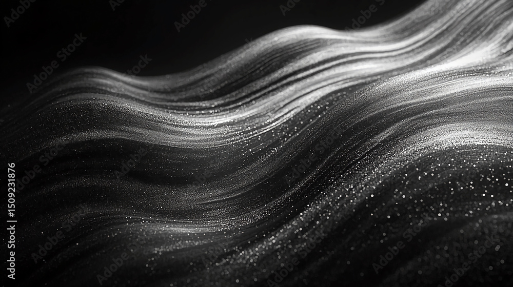 Poster elegant grayscale abstract texture featuring flowing wave patterns and subtle sparkle effects ideal 