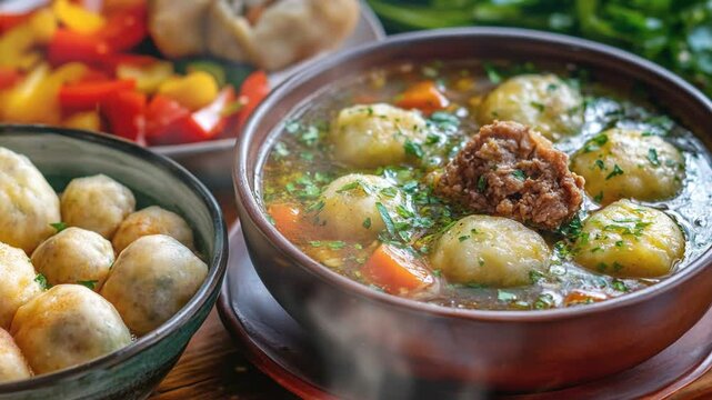 Caldo de bola plantain dumpling soup with meat with smoke