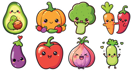 Kawaii cute smiling vegetables vector illustration, colorful, perfect for kids' products