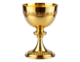 Golden Communion Chalice with Ornate Base and Polished Bowl, isolated on transparent background