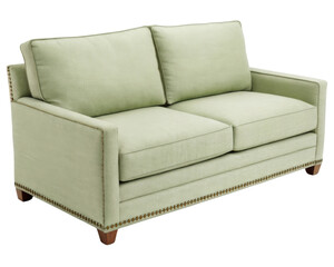 Fototapeta premium Stylish linen loveseat sofa in soft green adds touch of elegance to any living space