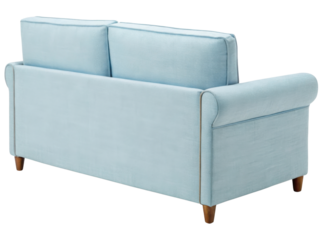 Stylish linen loveseat sofa in soft blue adds touch of elegance to any space