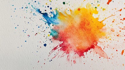 A splash of watercolor paint spreading across a textured paper surface. 