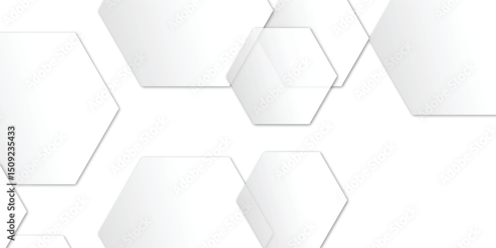 Poster clean abstract geometry hexagon with depth and balance, hexagonal shape on transparent concept desig