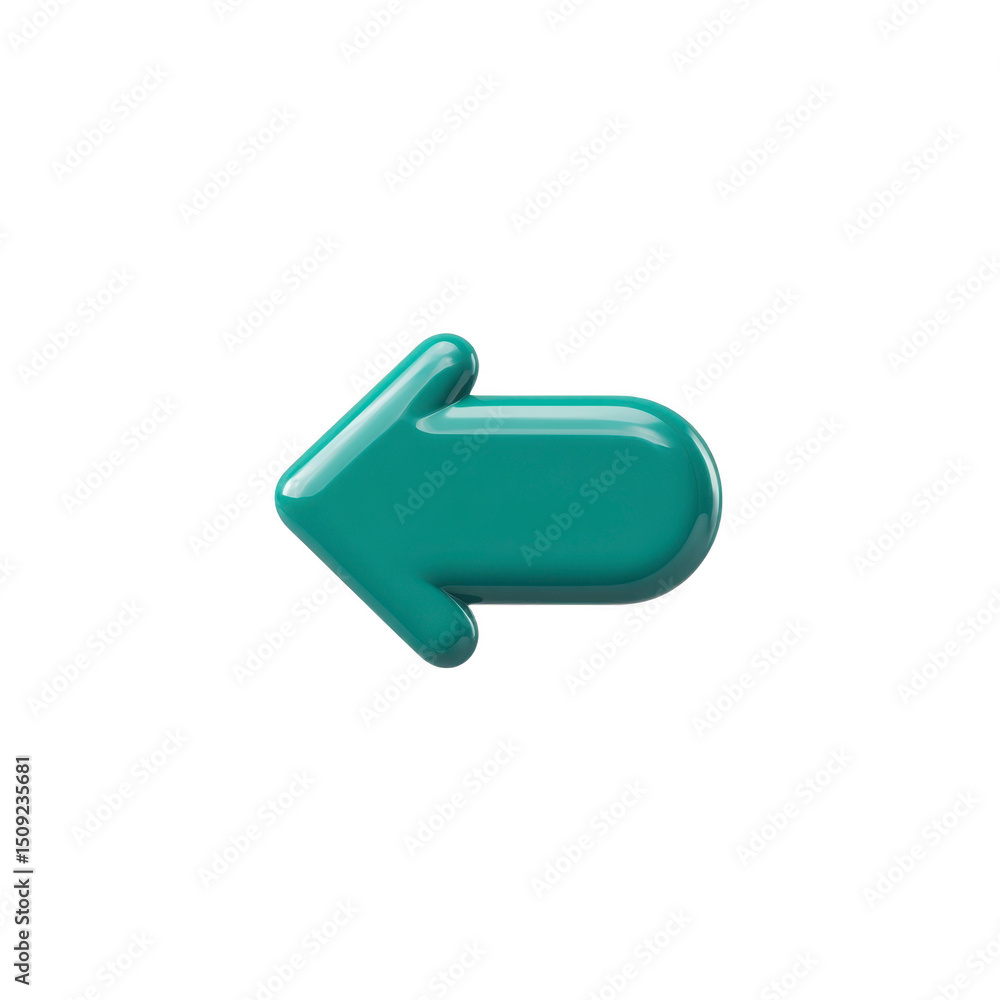 Poster glossy teal arrow icon pointing left, isolated on transparency background, perfect for web design or