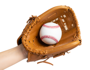 Baseball glove holding ball, side view isolated PNG, Transparent PNG