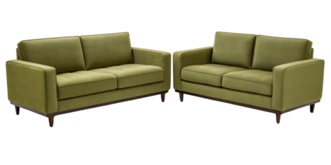 Stylish nylon loveseat and sofa set in green adds modern touch to any living space