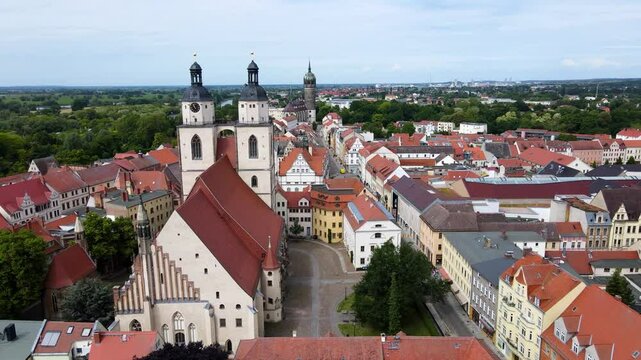  Drone Flight Over the Historic Old Town of Wittenberg, Germany