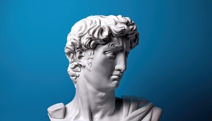 Creative Plaster Statue of David's Head in Bitcoin Glasses – Minimal Concept Art 3D Render