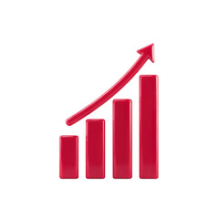 Fototapeta premium Red 3D bar graph with upward arrow symbolizes growth and success, often used in business and finance contexts to represent positive trends and progress