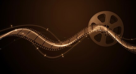 Obraz premium Elegant Film Reel and Strip with Light Streaks on Dark Background