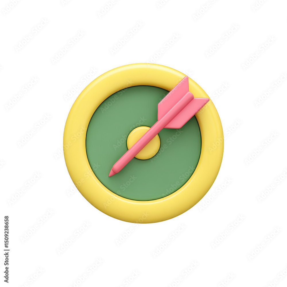 Poster colorful 3d target with pink arrow symbolizes precision and focus. target features green center and 