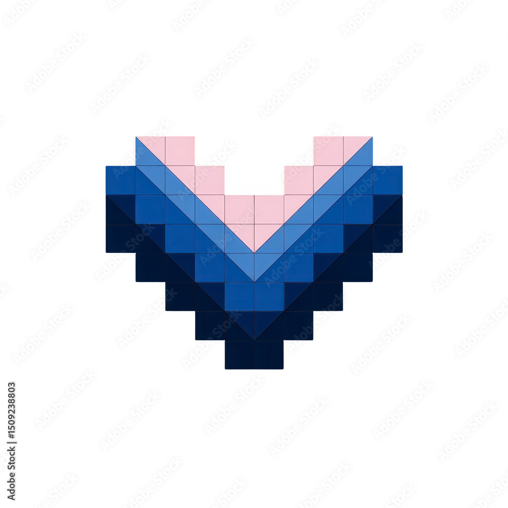 Aufkleber heart shaped pixel art design features gradient of blue and pink squares, creating geometric and mod