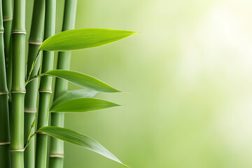 Lush green bamboo stalks and leaves against a soft, blurred background evoke tranquility and natural beauty, ideal for spa or wellness imagery.