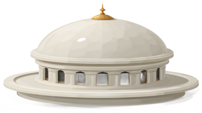 Architectural Dome Classic Design Elegant Structure 3D Render White and Gold Round Buildin