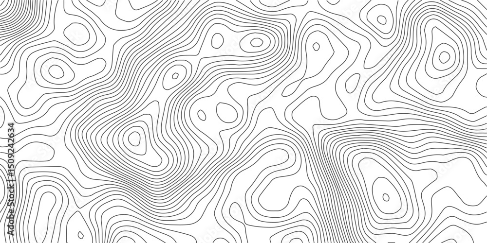 Fototapete The black grey on white contours vector topography stylized height of the lines. The concept of a conditional geography scheme and the terrain path. Ultra wide. Map vector terrain Illustration. 
