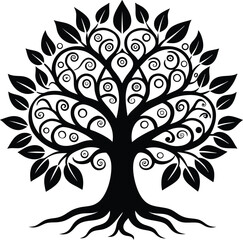 Obraz premium tree of life, silhouette roots, swirling branches 