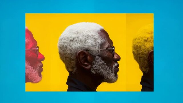 Diverse portraits in vibrant colors highlighting aging and identity