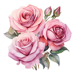 Naklejka premium Elegant pink roses with buds and leaves on transparent background