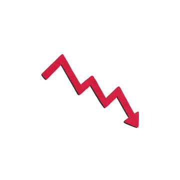 Red zigzag arrow pointing downward symbolizes decrease or decline, often used in financial contexts to represent drop in stock prices or economic downturns