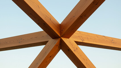 Wooden Beams Intersecting Against Clear Blue Sky