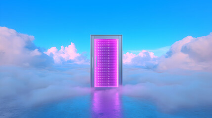 Pink Glowing Portal in a Cloudy Sky