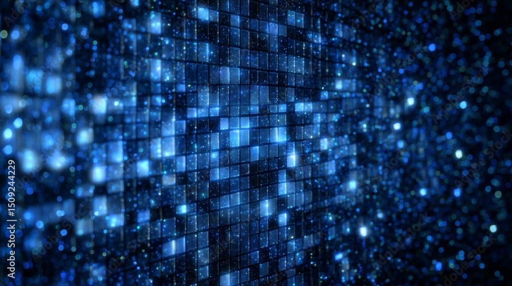 Aufkleber abstract digital blue background with glowing particles and data flow, futuristic technology concept