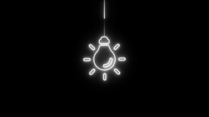 Glowing neon lightbulb silhouette on black background represents innovation and creativity - Powered by Adobe