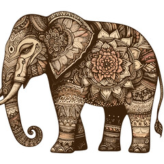 Intricately designed elephant with mandala patterns in earthy tones  