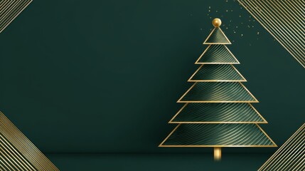 Elegant Golden Tree Line Art Illustration - Minimalist Graphic Design Element for Holiday, Festive, or Nature Theme Visuals.