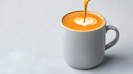 Pouring Latte Art into Speckled Grey Mug