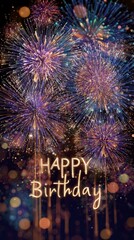 Vibrant Night Sky Display: Colorful Fireworks Bursting Above Cityscape, Sparkling Light Trails, Festive Celebration, Dynamic Movement.