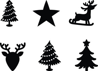 Merry and Bright Christmas Set Illustration Silhouettes. Christmas Silhouette Set Merry and Bright Style. Holiday Silhouettes Merry and Bright Illustration Set. Merry Bright Christmas Silhouette Set
