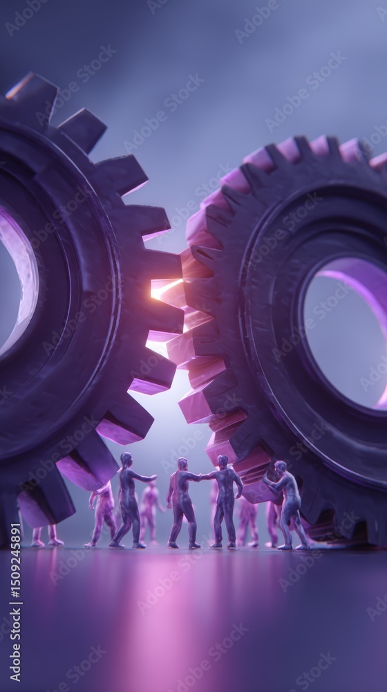 Poster teamwork and collaboration: diverse professionals bridge gap with shared vision and unity in a futur