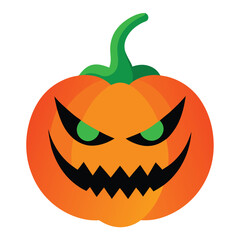 Spooky smiling jack o lantern illustration with evil eyes and green stem for halloween