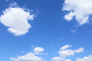 Beautiful blue sky with white clouds. Cloudscape with copy space. Sky background.